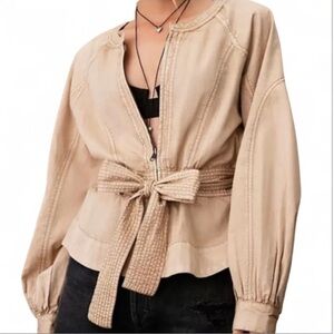Anthropologie Belted Utility Jacket Zip Up Sand Size XSmall